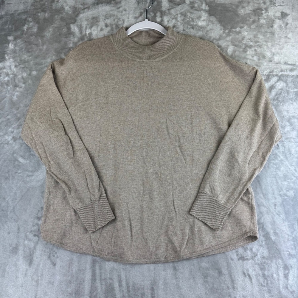 J Crew Womens Beige‎ Mock Neck Long Sleeve Merino Alpaca Sweater  Large (1351)